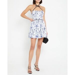 o.p.t Aven Toile Few Moda Mini Dress Blue White Halter Bustier Size 8 NWT FLAWED